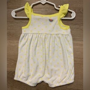 Carter's Girl's Size 3 Months Yellow & White Polka Dot Terry Cloth Romper